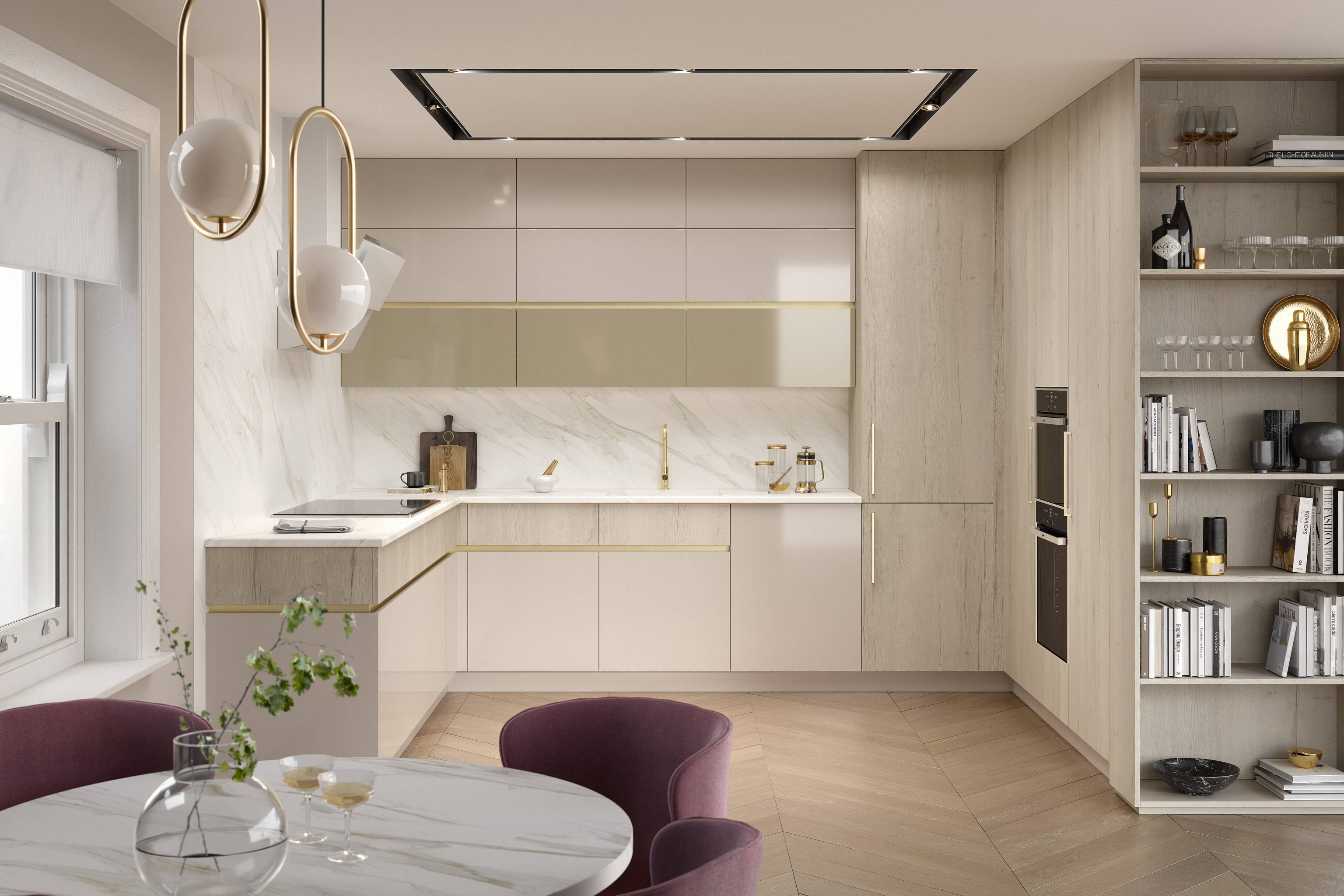 Cutting edge kitchen design showcasing innovative materials and creative use of space.
