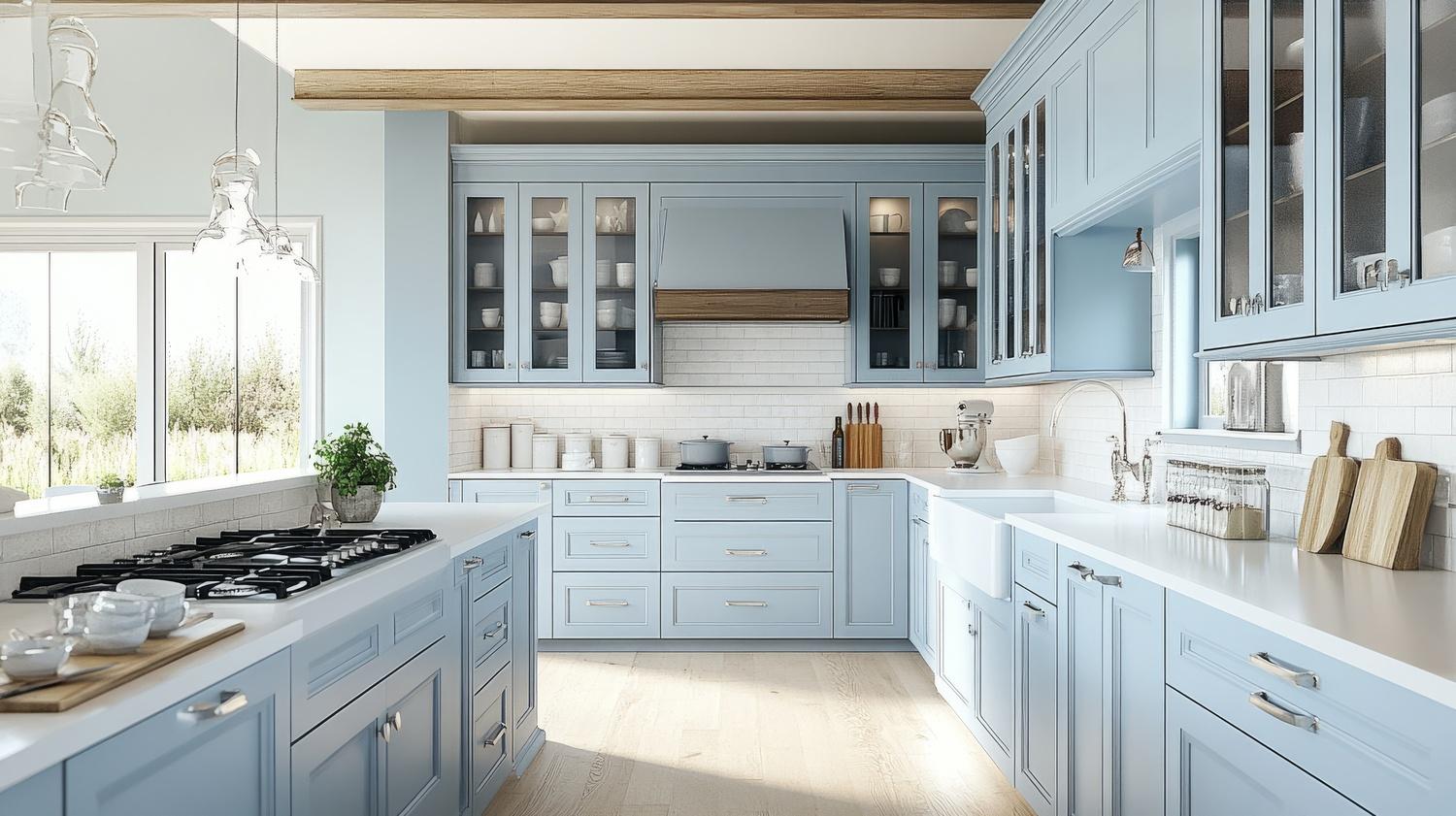 A light blue finish classic kitchen - Timeless design that will never age.